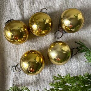 Vintage Gold Mirrored Glass Baubles Lightweight Holiday Decor, Christmas
